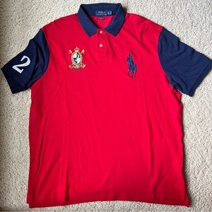 Men’s XL classic fit red and navy blue Polo Ralph Lauren polo shirt.